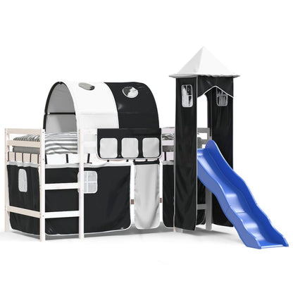 Kids' Loft Bed with Tower without Mattress White&Black 90x200 cm