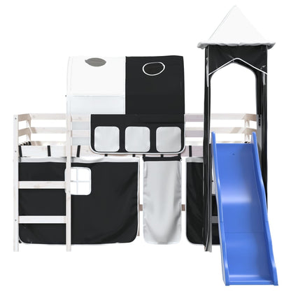 Kids' Loft Bed with Tower without Mattress White&Black 90x200 cm