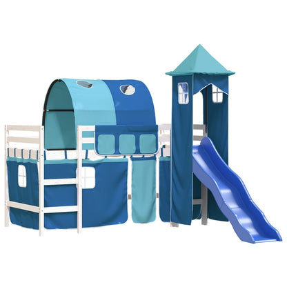 Kids' Loft Bed with Tower Blue 90x200 cm Solid Wood Pine