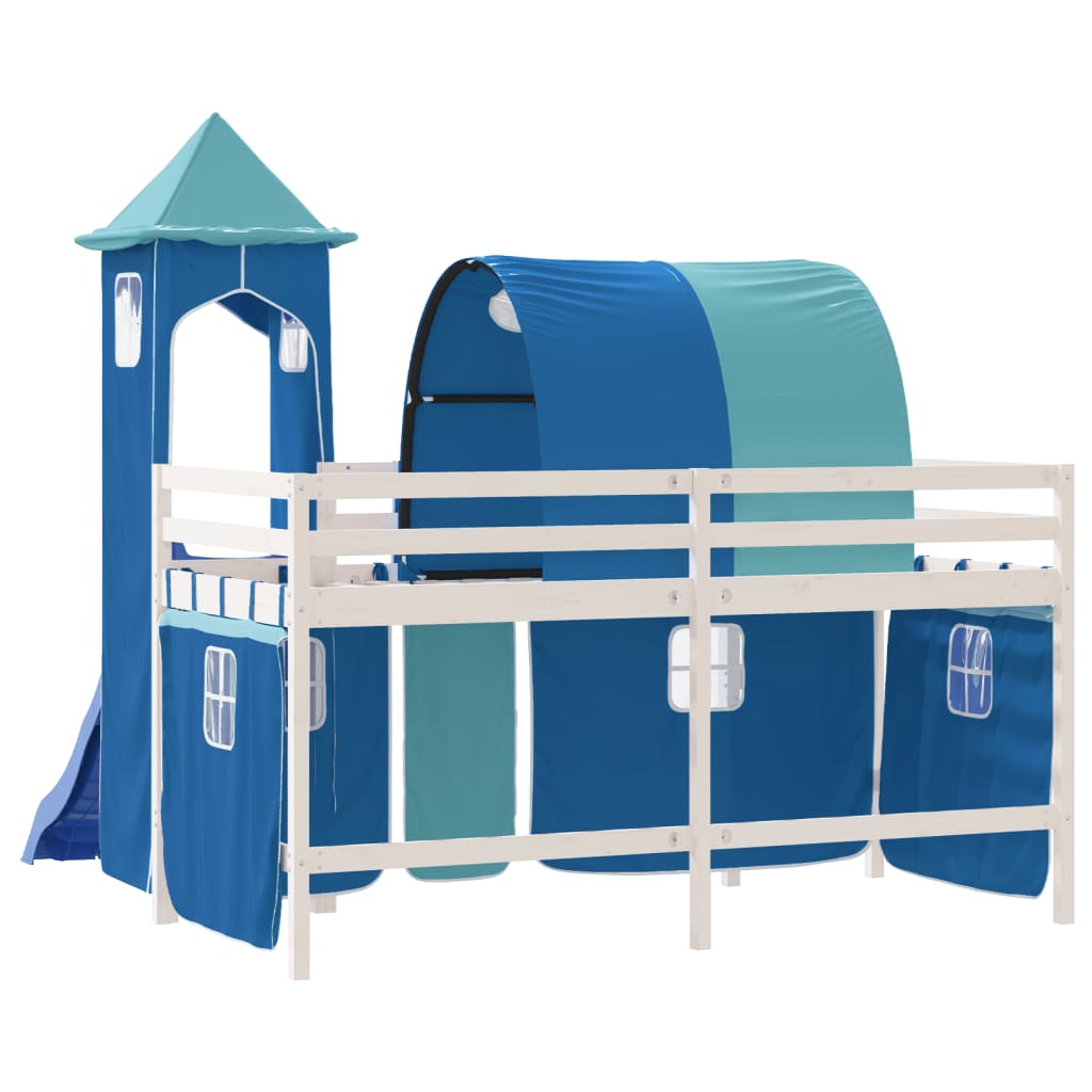 Kids' Loft Bed with Tower Blue 90x200 cm Solid Wood Pine