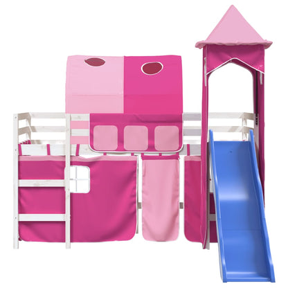 Kids' Loft Bed with Tower Pink 90x200 cm Solid Wood Pine