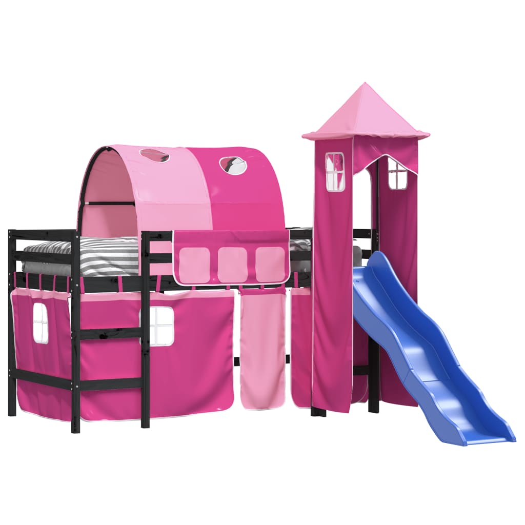 Kids' Loft Bed with Tower without Mattress Pink 90x200 cm