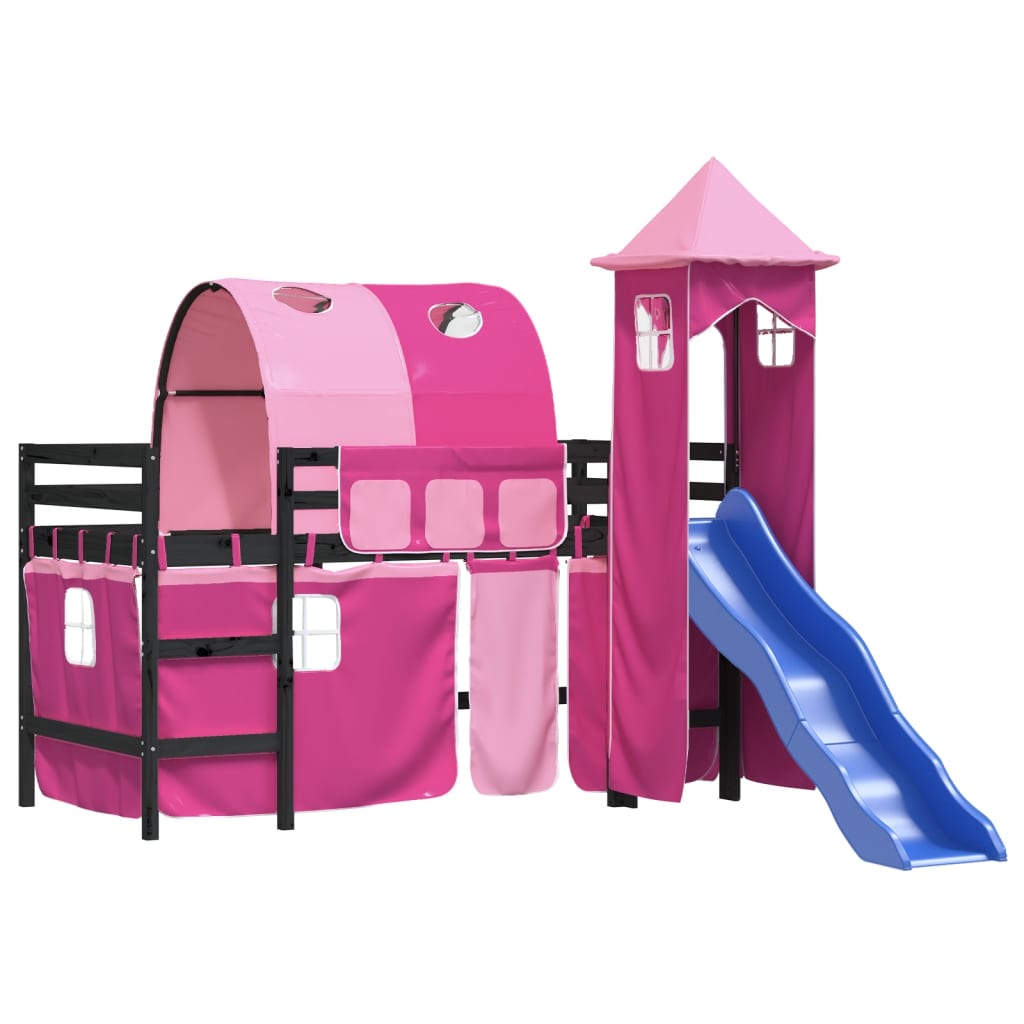 Kids' Loft Bed with Tower without Mattress Pink 90x200 cm