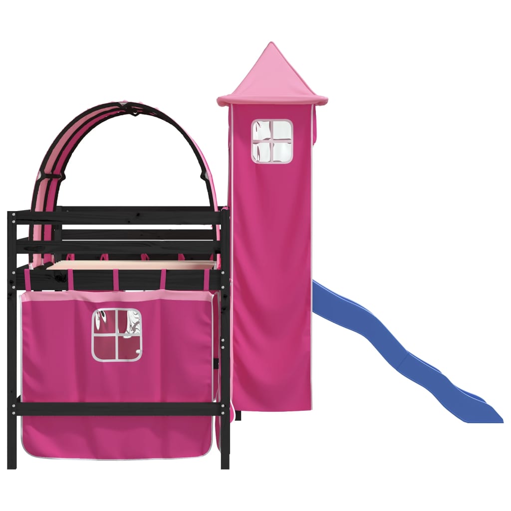 Kids' Loft Bed with Tower without Mattress Pink 90x200 cm