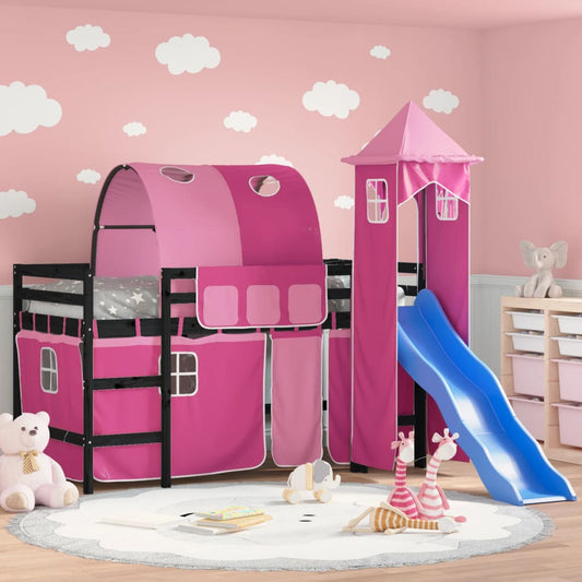 Kids' Loft Bed with Tower without Mattress Pink 90x200 cm