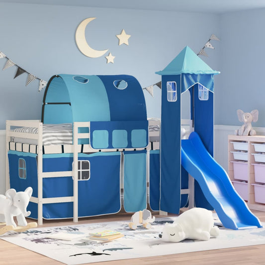 Kids' Loft Bed with Tower Blue 90x190 cm Solid Wood Pine