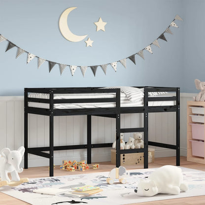 Kids' Loft Bed with Ladder Black 80x200 cm Solid Wood Pine