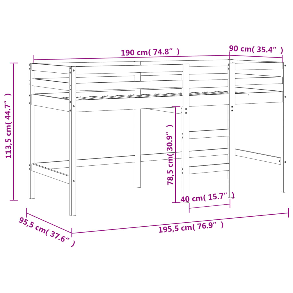 Kids' Loft Bed without Mattress with Ladder 90x190 cm Single