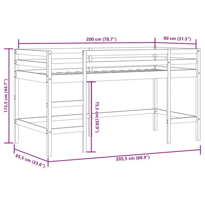 Kids' Loft Bed with Ladder 80x200 cm Solid Wood Pine