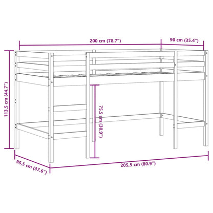 Kids' Loft Bed with Ladder Black 90x200 cm Solid Wood Pine