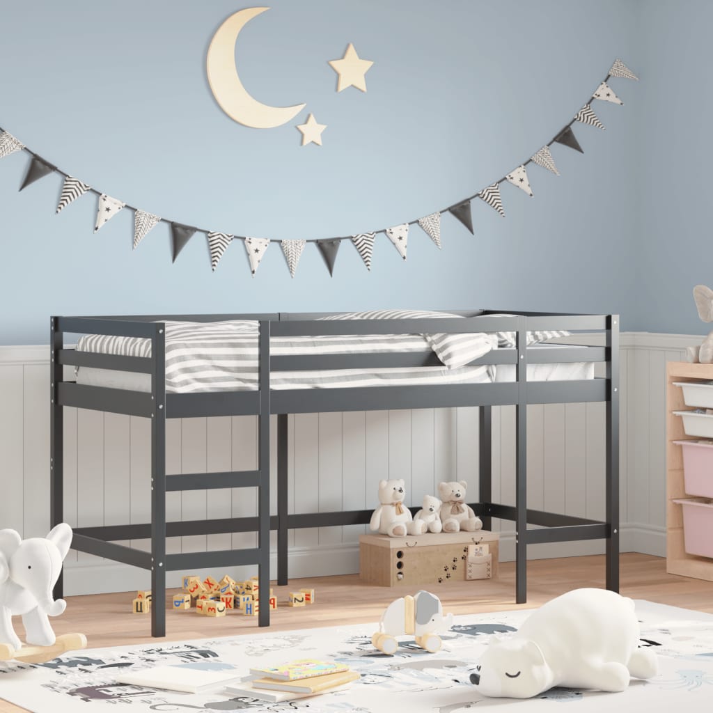 Kids' Loft Bed with Ladder Black 90x200 cm Solid Wood Pine