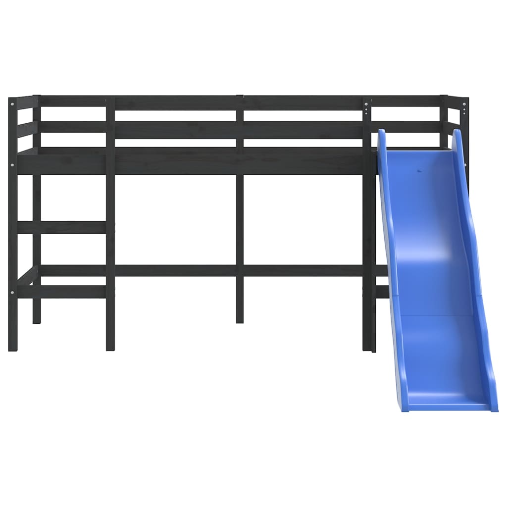 Kids' Loft Bed with Slide Black 80x200 cm Solid Wood Pine