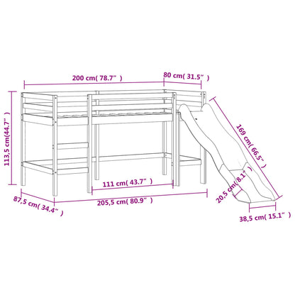 Kids' Loft Bed with Slide Black 80x200 cm Solid Wood Pine