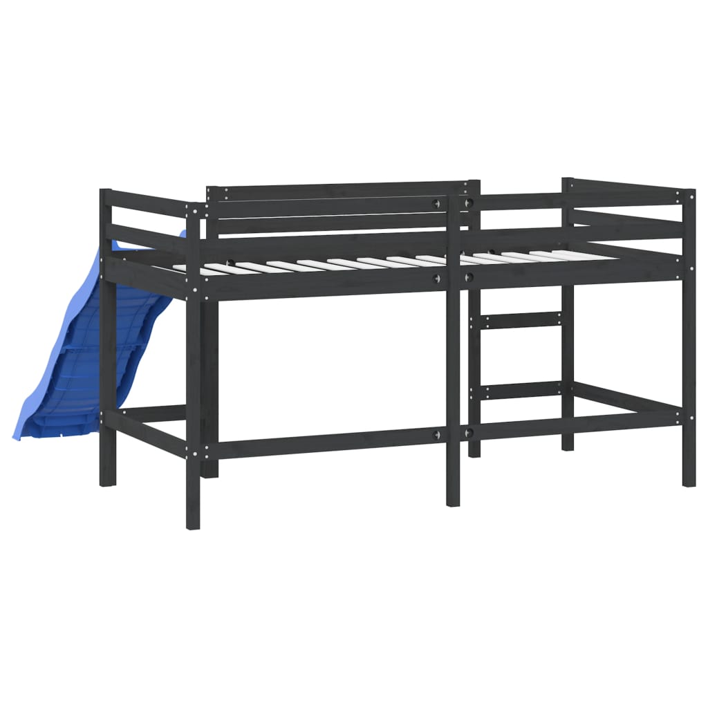 Kids' Loft Bed with Slide Black 90x200 cm Solid Wood Pine