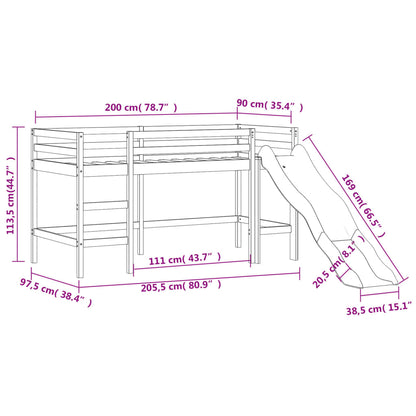 Kids' Loft Bed with Slide Black 90x200 cm Solid Wood Pine