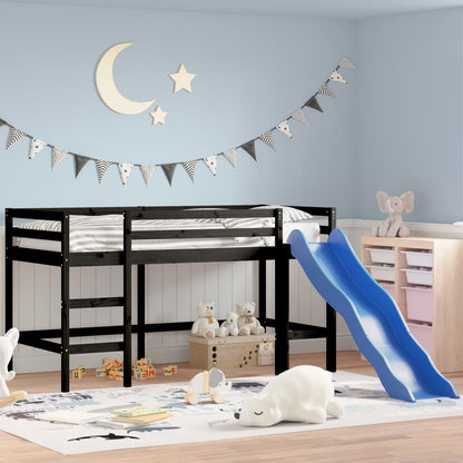 Kids' Loft Bed with Slide Black 90x200 cm Solid Wood Pine