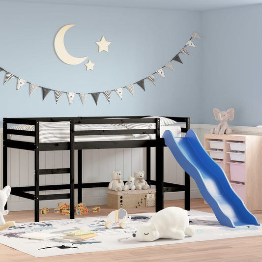 Kids' Loft Bed with Slide Black 90x190 cm Solid Wood Pine