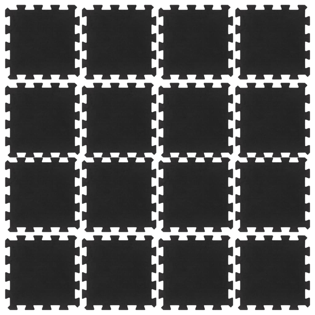 Rubber Floor Tiles 16 pcs Black 16 mm 30x30 cm