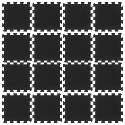 Rubber Floor Tiles 16 pcs Black 16 mm 30x30 cm