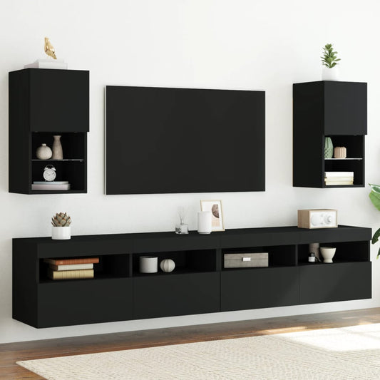 TV Cabinets with LED Lights 2 pcs Black 30.5x30x60 cm