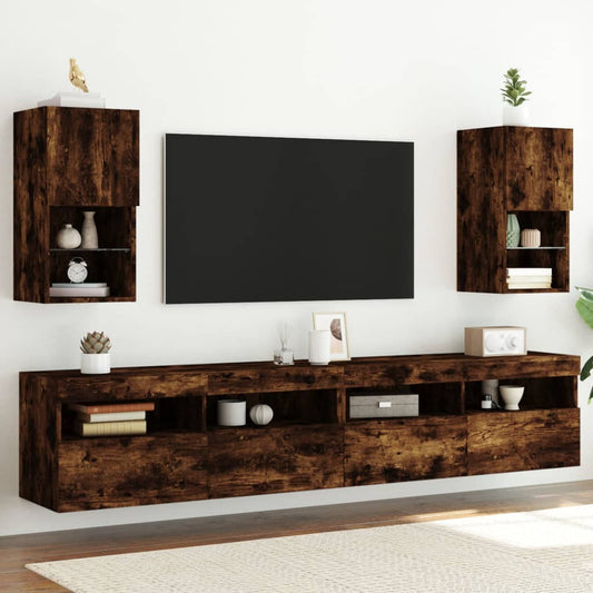TV Cabinets with LED Lights 2 pcs Smoked Oak 30.5x30x60 cm