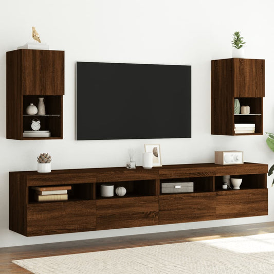 TV Cabinets with LED Lights 2 pcs Brown Oak 30.5x30x60 cm