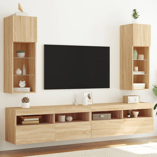 TV Cabinets with LED Lights 2 pcs Sonoma Oak 30.5x30x90 cm