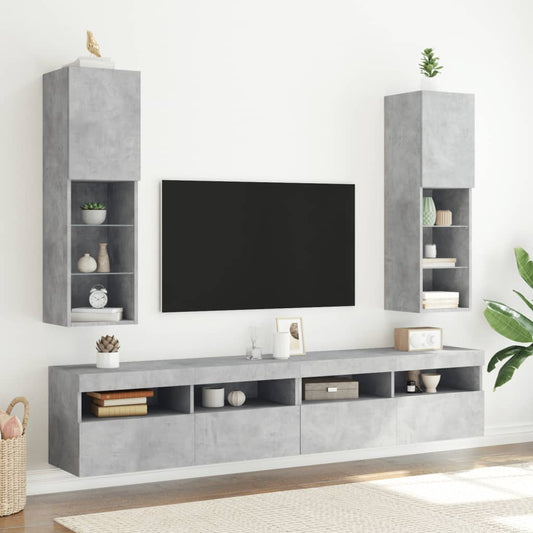 TV Cabinets with LED Lights 2 pcs Concrete Grey 30.5x30x102 cm