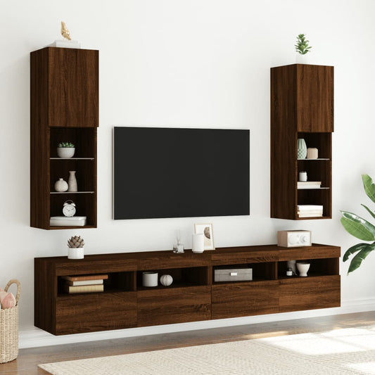 TV Cabinets with LED Lights 2 pcs Brown Oak 30.5x30x102 cm