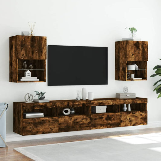 TV Cabinets with LED Lights 2 pcs Smoked Oak 40.5x30x60 cm