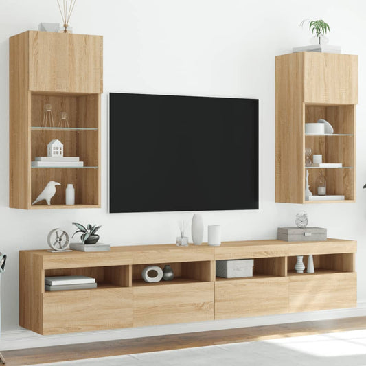 TV Cabinets with LED Lights 2 pcs Sonoma Oak 40.5x30x90 cm