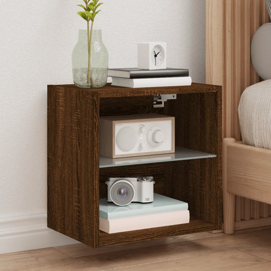 Bedside Cabinets with LED Lights Wall-mounted 2 pcs Brown Oak