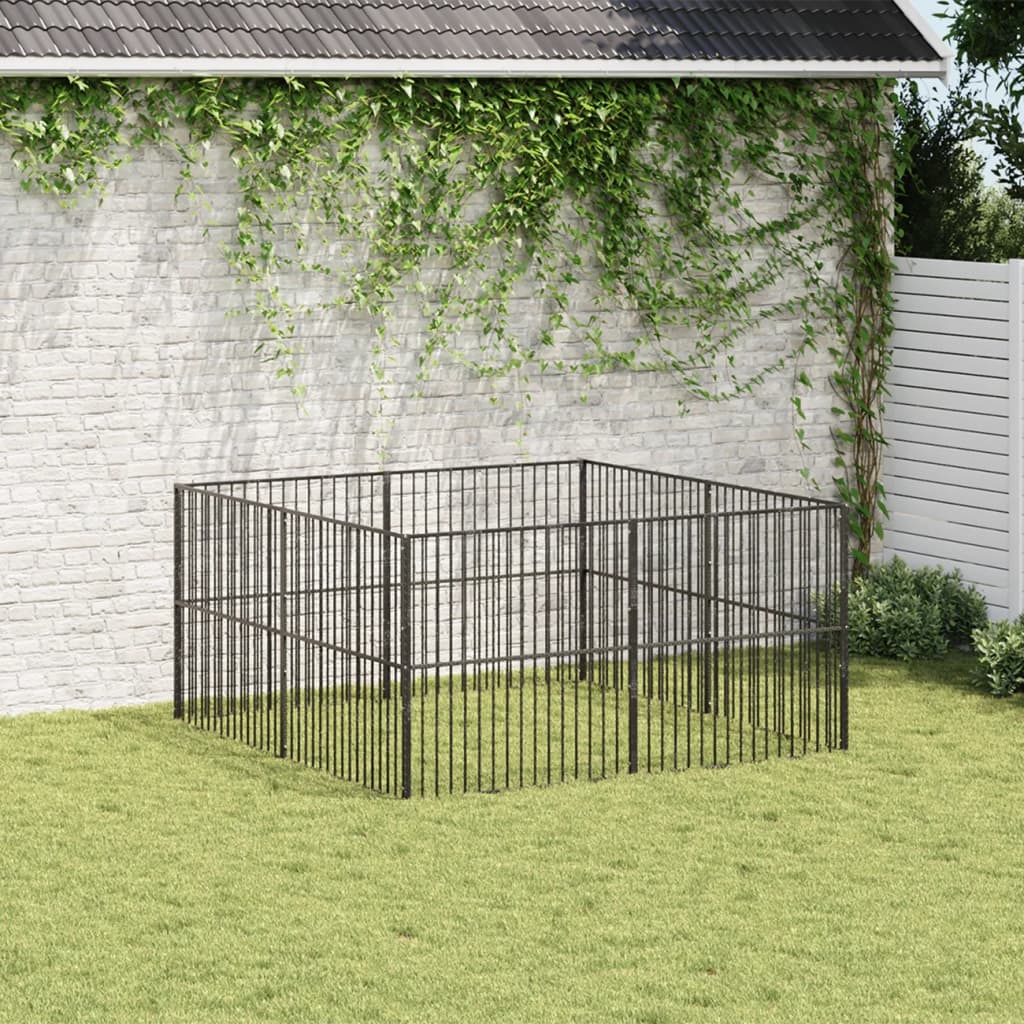 Dog Playpen 8 Panels Black Galvanised Steel