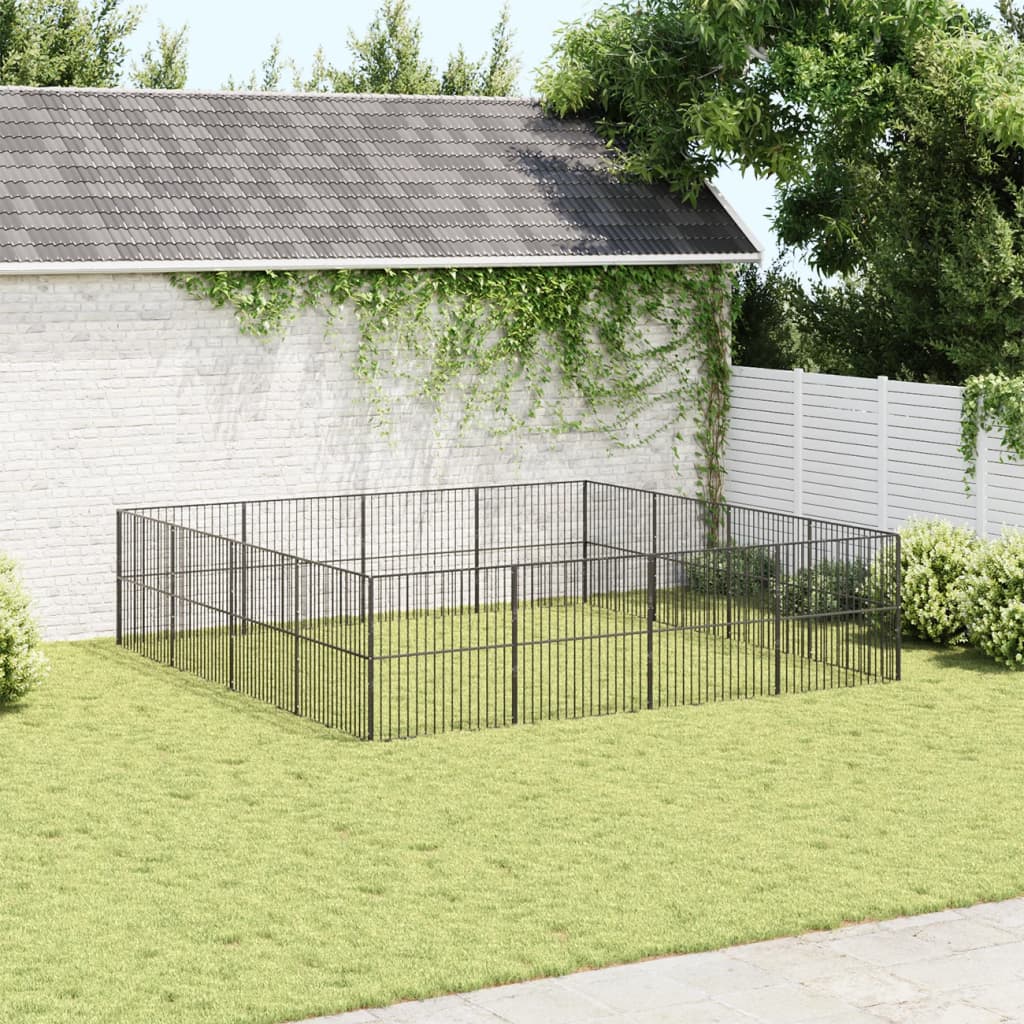 Dog Playpen 16 Panels Black Galvanised Steel