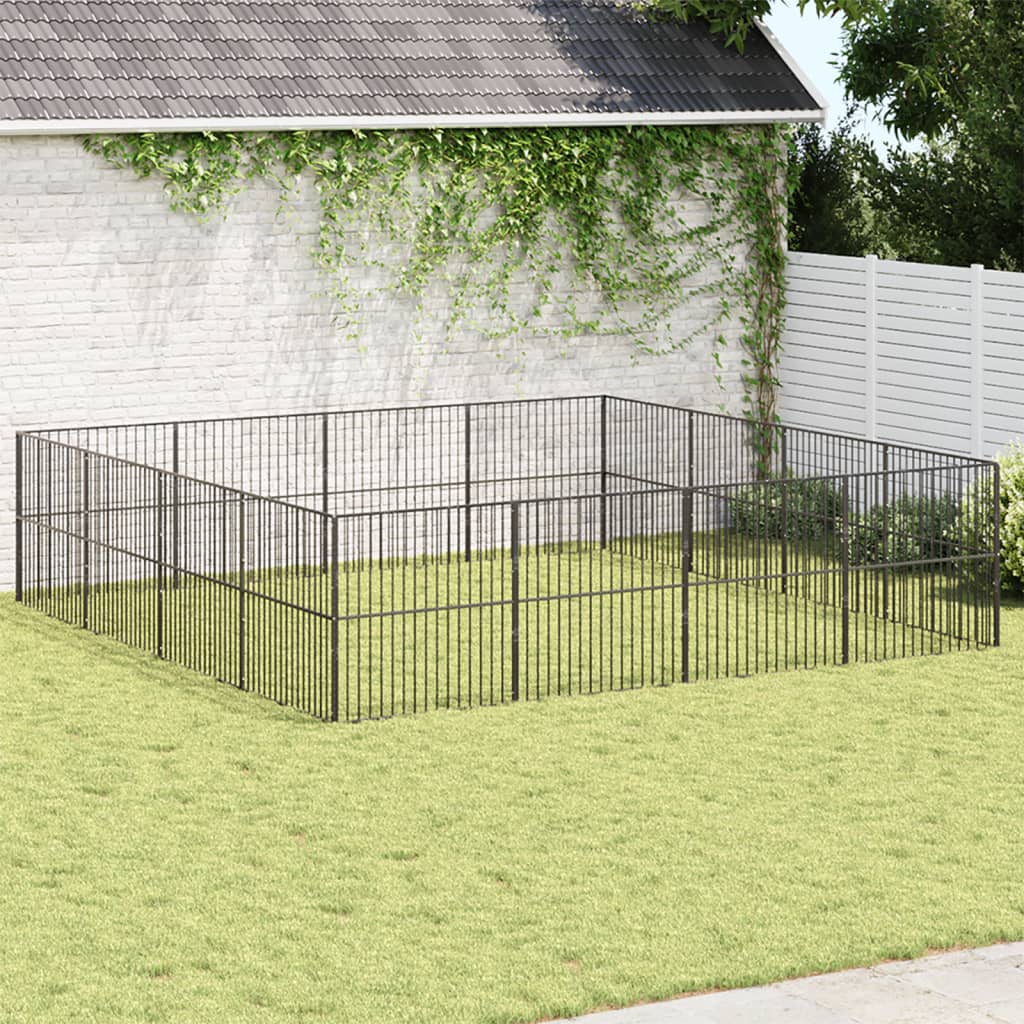 Dog Playpen 16 Panels Black Galvanised Steel