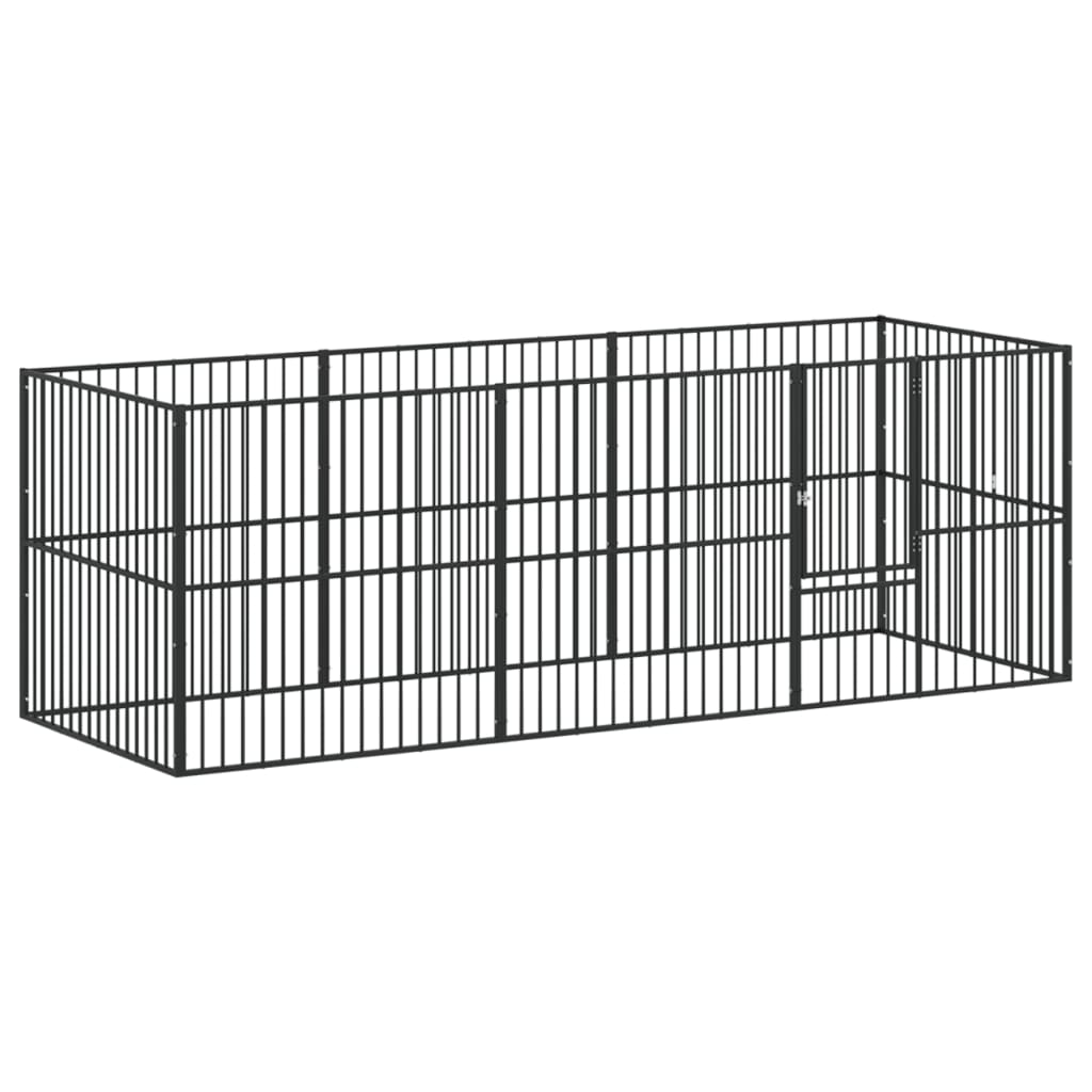 Dog Playpen 8 Panels Black Galvanised Steel