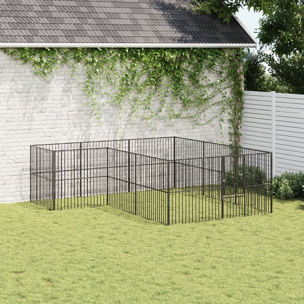 Dog Playpen 12 Panels Black Galvanised Steel