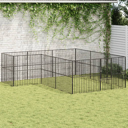 Dog Playpen 12 Panels Black Galvanised Steel