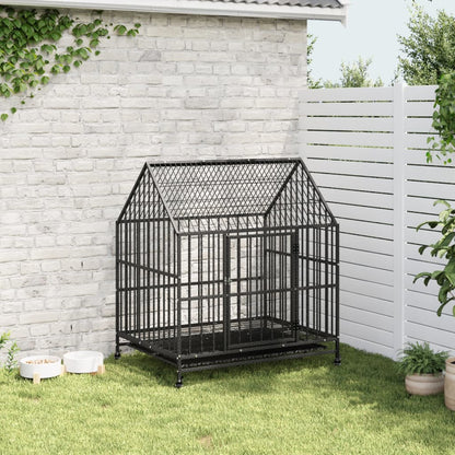 Dog Cage with Wheels Black Galvanised Steel