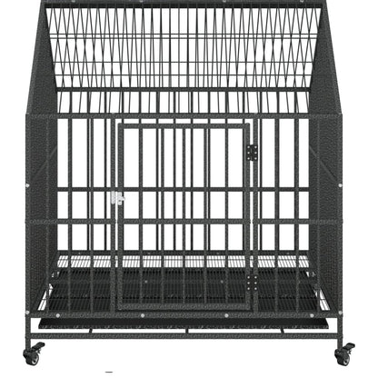 Dog Cage with Wheels Black Galvanised Steel