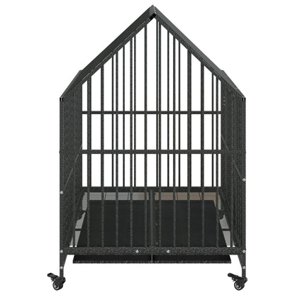 Dog Cage with Wheels Black Galvanised Steel