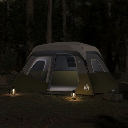 Family Tent with LED 6-Person Light Green Quick Release