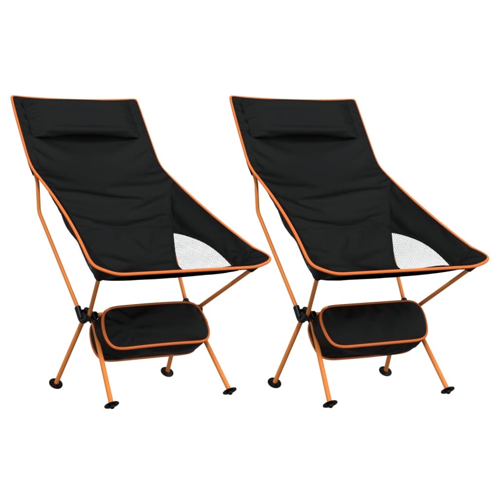 Foldable Camping Chairs 2 pcs Black Oxford Fabric and Aluminium