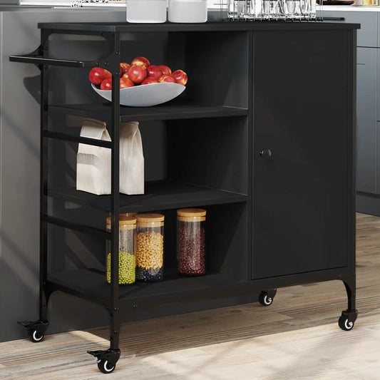 Kitchen Trolley Black 87.5x38.5x84.5 cm Engineered Wood