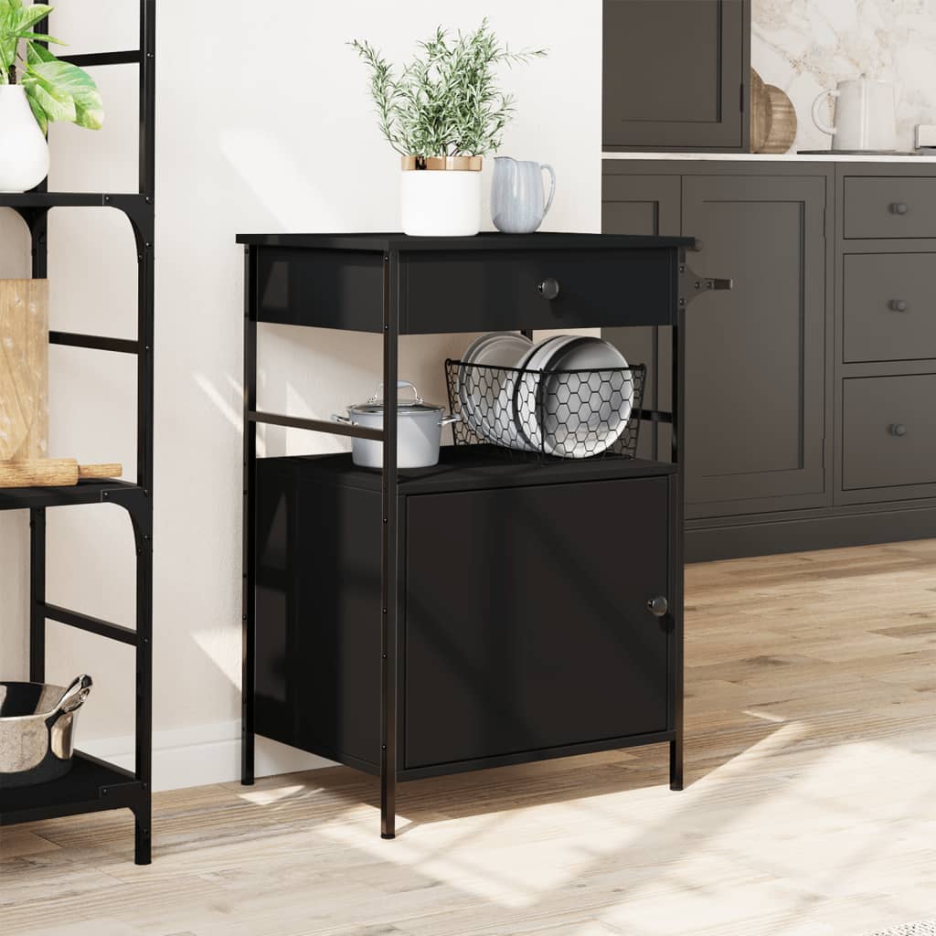 Kitchen Trolley Black 56x43x89.5 cm Engineered Wood