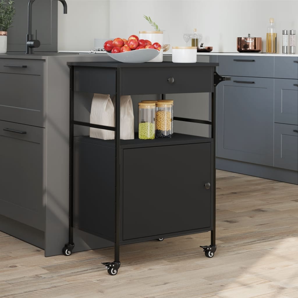 Kitchen Trolley Black 56x43x89.5 cm Engineered Wood