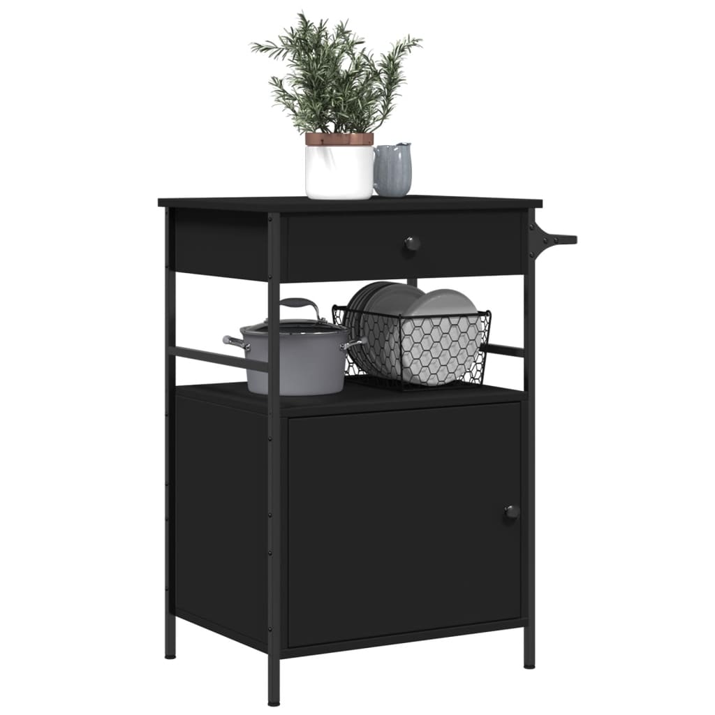 Kitchen Trolley Black 56x43x89.5 cm Engineered Wood