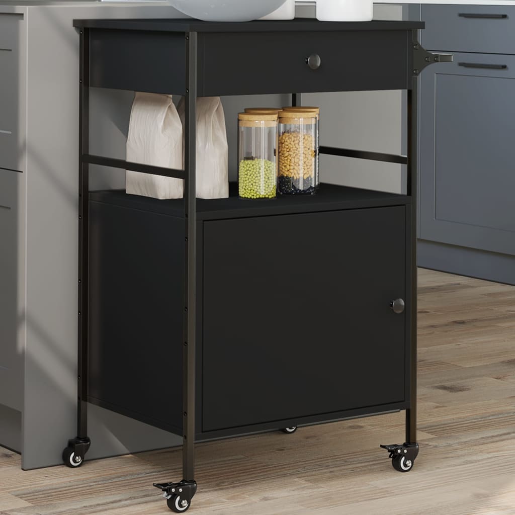 Kitchen Trolley Black 56x43x89.5 cm Engineered Wood