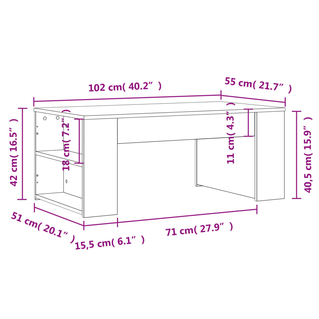 Coffee Table Black 102x55x42 cm Engineered Wood