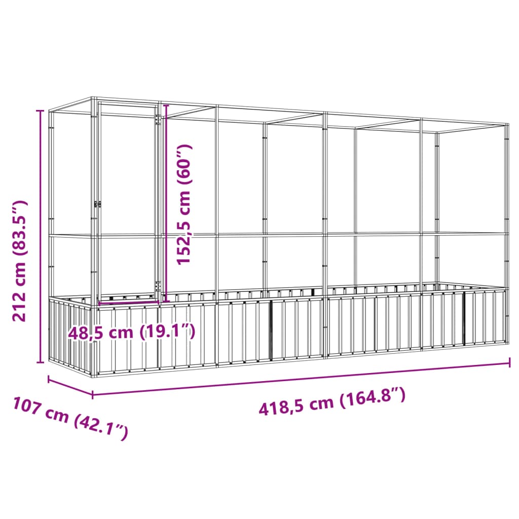 Aviary with Extension Silver 418.5x107x212 cm Steel